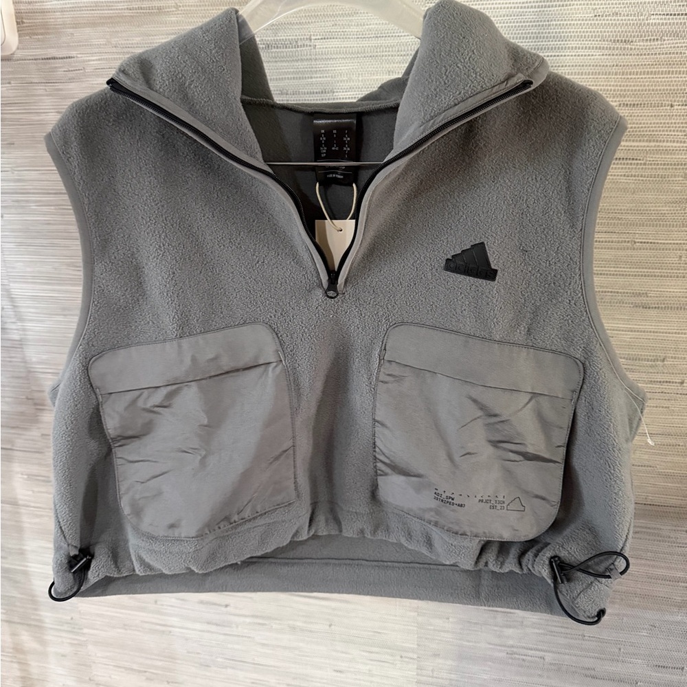 Women’s Adidas Grey Fleece Hoody Vest, NWT, Small
